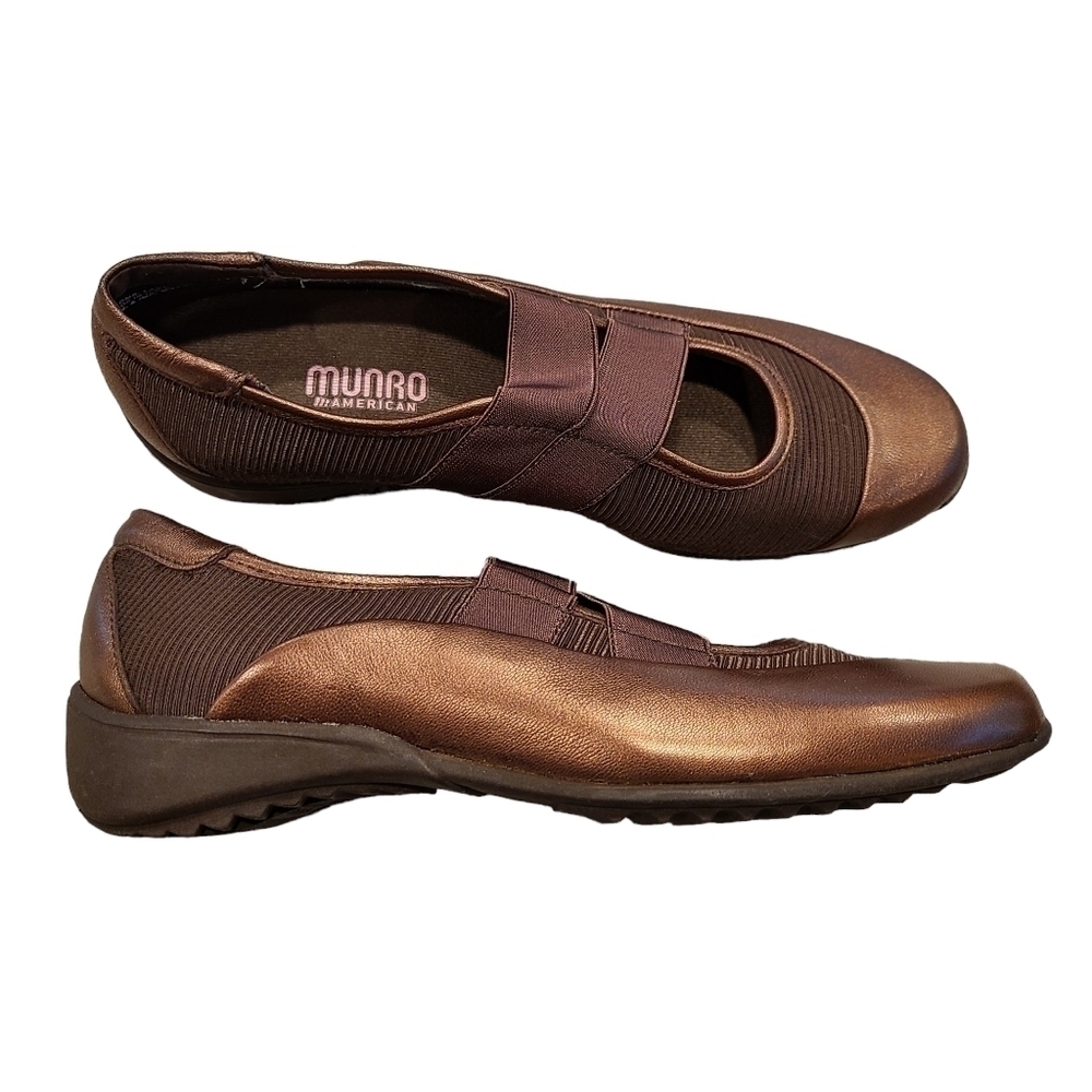 Munro American Bronze Mary Jane Slip-on Shoes, Made in USA, Size 7